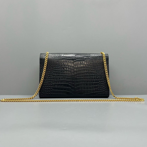 Yves Saint Laurent Medium Kate Crossbody Bag Calfskin Crocodile Embossed Black