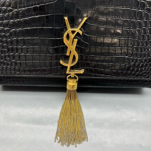 Yves Saint Laurent Medium Kate Crossbody Bag Calfskin Crocodile Embossed Black