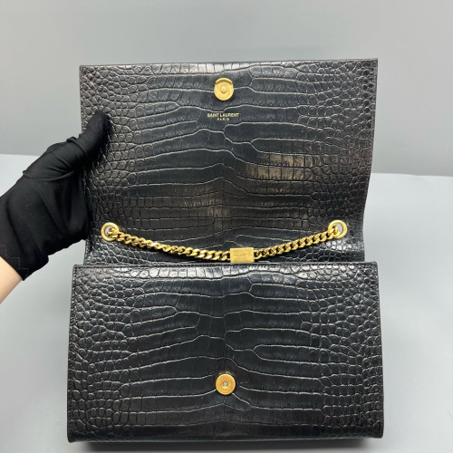 Yves Saint Laurent Medium Kate Crossbody Bag Calfskin Crocodile Embossed Black