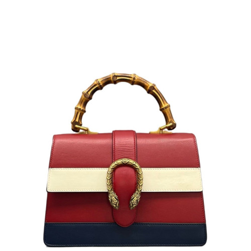 Gucci Bamboo Mini Dionysus Top Handle Bag Calfskin Red White Blue