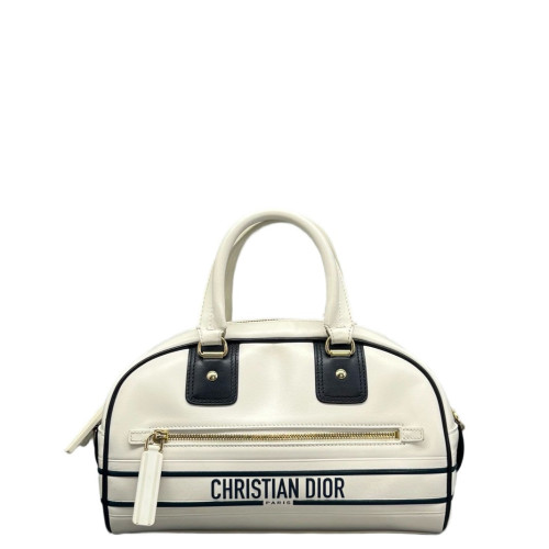 Dior Medium Dior Vibe Classic Bowling Bag Calfskin White Blue