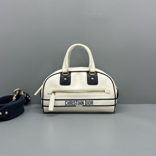 Dior Medium Dior Vibe Classic Bowling Bag Calfskin White Blue