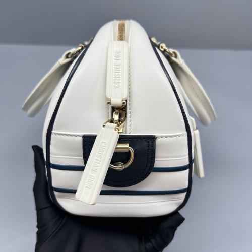 Dior Medium Dior Vibe Classic Bowling Bag Calfskin White Blue