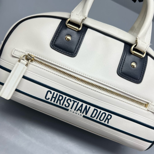 Dior Medium Dior Vibe Classic Bowling Bag Calfskin White Blue
