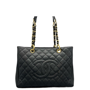 Chanel Quilted Grand Shopping Tote Gst Calfskin Black