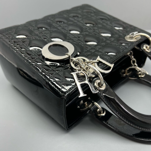 Dior Medium Lady Dior Patent Calfskin Black