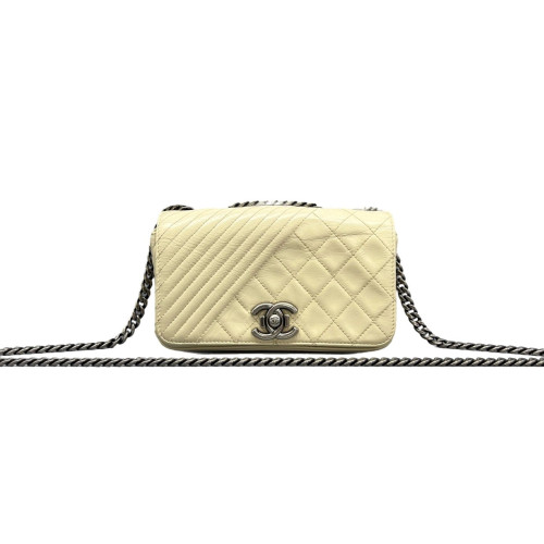 Chanel Quilted Coco Boy Wallet On Chain Calfskin White