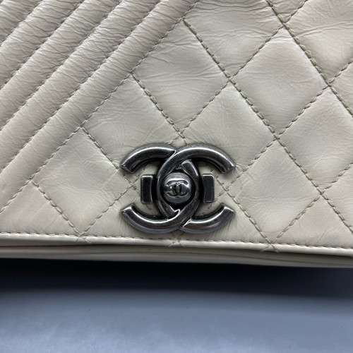 Chanel Quilted Coco Boy Wallet On Chain Calfskin White