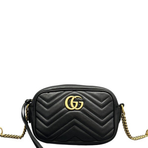 Gucci Matelasse Mini GG Marmont Chain Shoulder Bag Calfskin Black