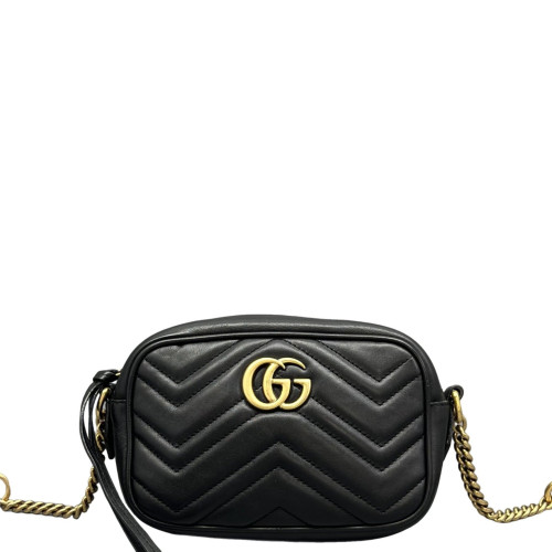 Gucci Matelasse Mini GG Marmont Chain Shoulder Bag Calfskin Black