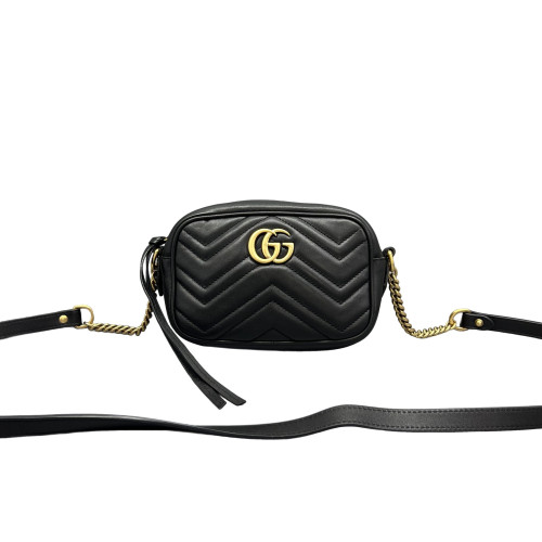 Gucci Matelasse Mini GG Marmont Chain Shoulder Bag Calfskin Black