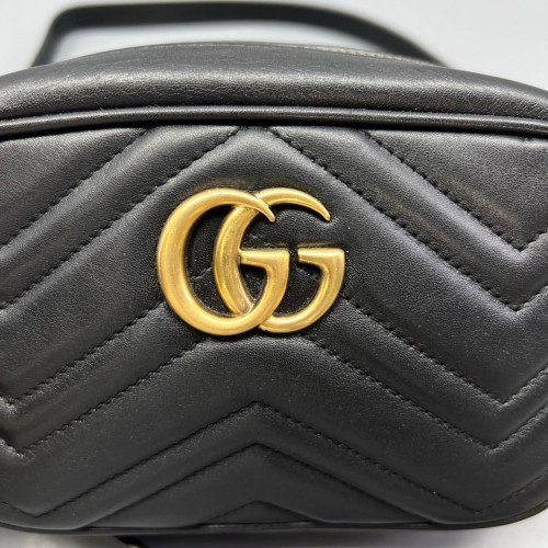 Gucci Matelasse Mini GG Marmont Chain Shoulder Bag Calfskin Black