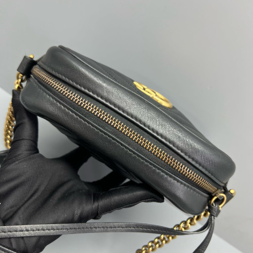 Gucci Matelasse Mini GG Marmont Chain Shoulder Bag Calfskin Black