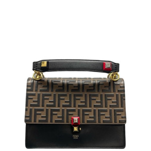 Fendi Studded Medium Kan I Embossed FF Calfskin Brown Black