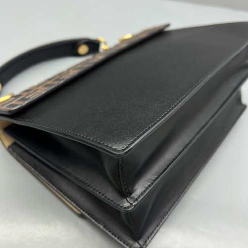 Fendi Studded Medium Kan I Embossed FF Calfskin Brown Black