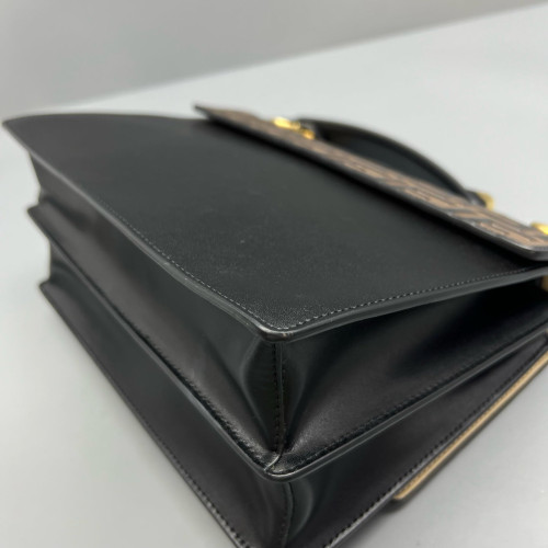 Fendi Studded Medium Kan I Embossed FF Calfskin Brown Black