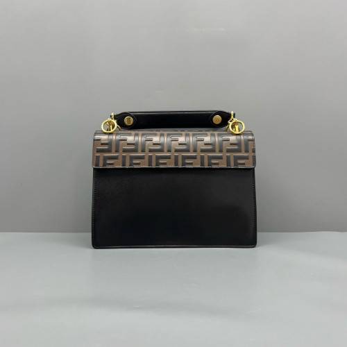 Fendi Studded Medium Kan I Embossed FF Calfskin Brown Black
