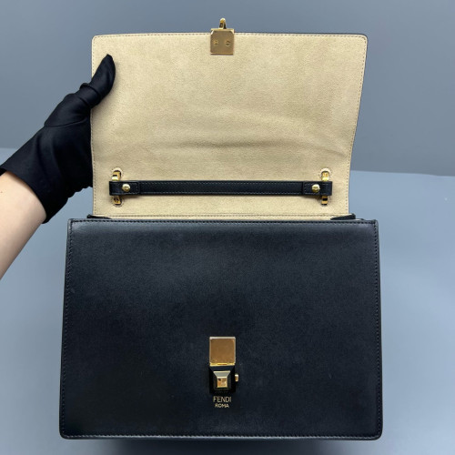 Fendi Studded Medium Kan I Embossed FF Calfskin Brown Black