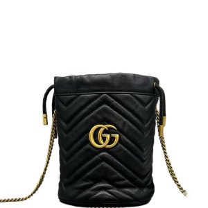 Gucci Matelasse Mini GG Marmont Bucket Bag Calfskin Black