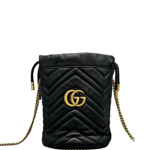 Gucci Matelasse Mini GG Marmont Bucket Bag Calfskin Black