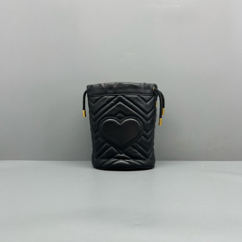 Gucci Matelasse Mini GG Marmont Bucket Bag Calfskin Black