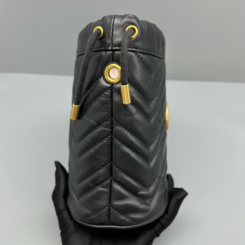 Gucci Matelasse Mini GG Marmont Bucket Bag Calfskin Black
