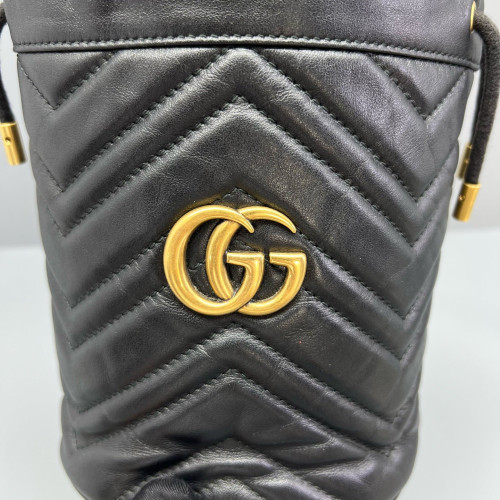 Gucci Matelasse Mini GG Marmont Bucket Bag Calfskin Black