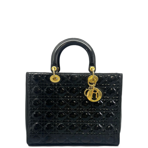 Dior Large Lady Dior Patent Calfskin Black