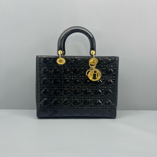 Dior Large Lady Dior Patent Calfskin Black