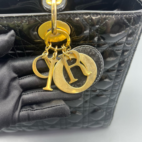 Dior Large Lady Dior Patent Calfskin Black
