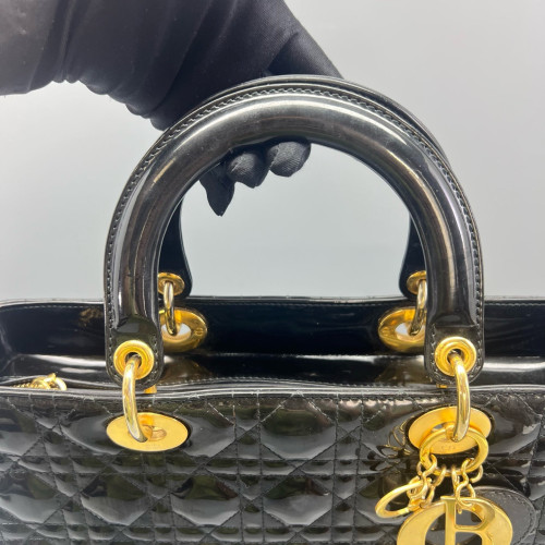 Dior Large Lady Dior Patent Calfskin Black
