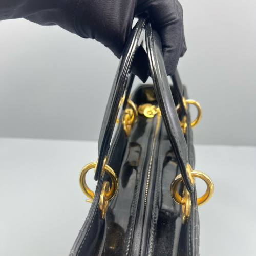 Dior Large Lady Dior Patent Calfskin Black