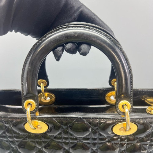 Dior Large Lady Dior Patent Calfskin Black