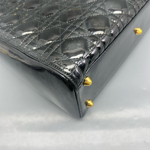 Dior Large Lady Dior Patent Calfskin Black