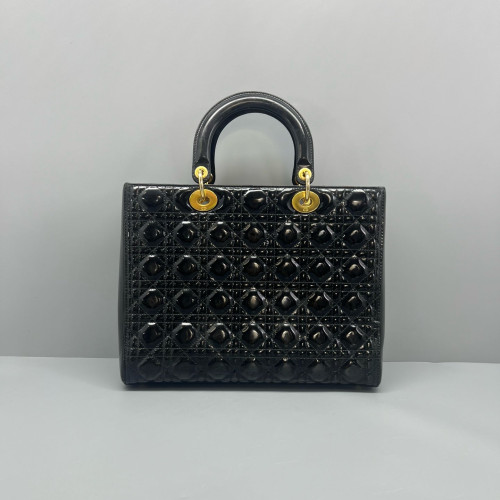 Dior Large Lady Dior Patent Calfskin Black