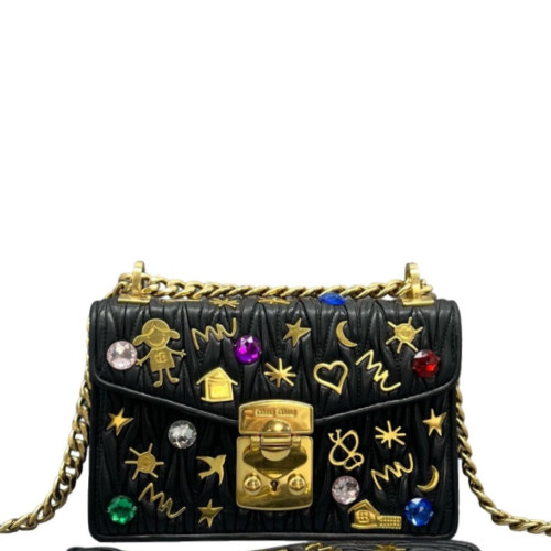 Miu Miu Crossbody Bag Crumpled Lambskin Black Miu Miu Crossbody Bag Crumpled Lambskin Black