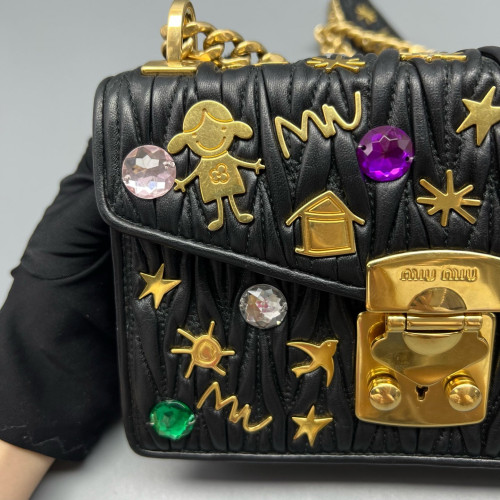 Miu Miu Crossbody Bag Crumpled Lambskin Black Miu Miu Crossbody Bag Crumpled Lambskin Black