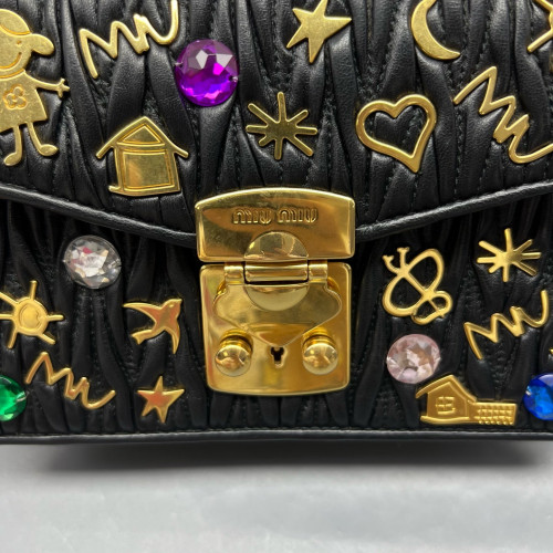 Miu Miu Crossbody Bag Crumpled Lambskin Black Miu Miu Crossbody Bag Crumpled Lambskin Black