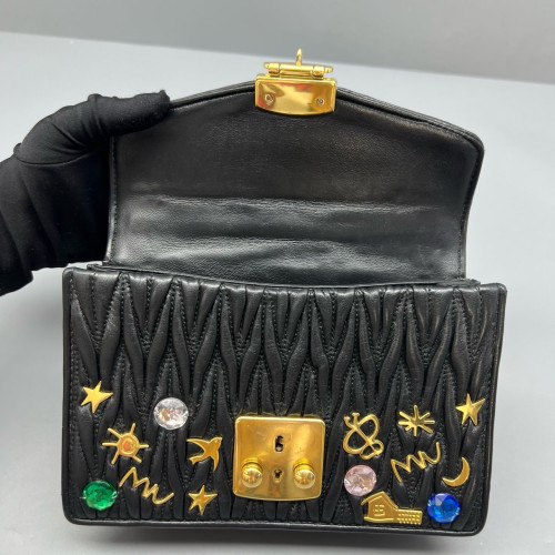 Miu Miu Crossbody Bag Crumpled Lambskin Black Miu Miu Crossbody Bag Crumpled Lambskin Black