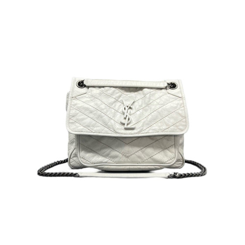 Yves Saint Laurent Medium Niki Chain Pull Up Leather White Yves Saint Laurent Medium Niki Chain Pull Up Leather White