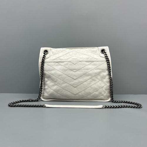 Yves Saint Laurent Medium Niki Chain Pull Up Leather White Yves Saint Laurent Medium Niki Chain Pull Up Leather White