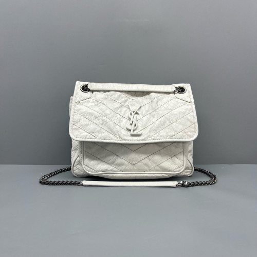 Yves Saint Laurent Medium Niki Chain Pull Up Leather White Yves Saint Laurent Medium Niki Chain Pull Up Leather White