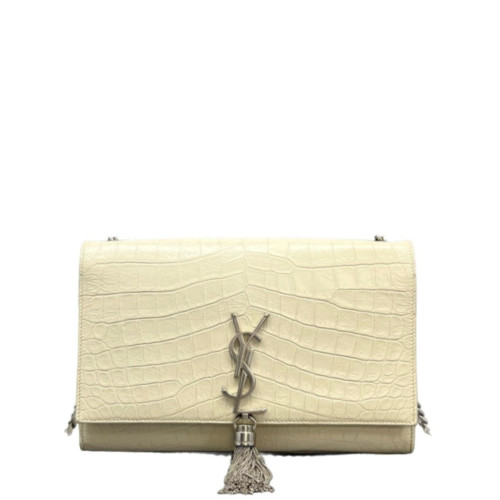 Yves Saint Laurent Medium Kate Crossbody Bag Calfskin Crocodile Embossed White