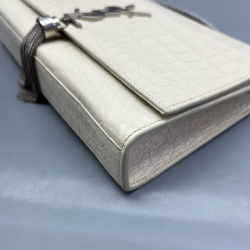 Yves Saint Laurent Medium Kate Crossbody Bag Calfskin Crocodile Embossed White
