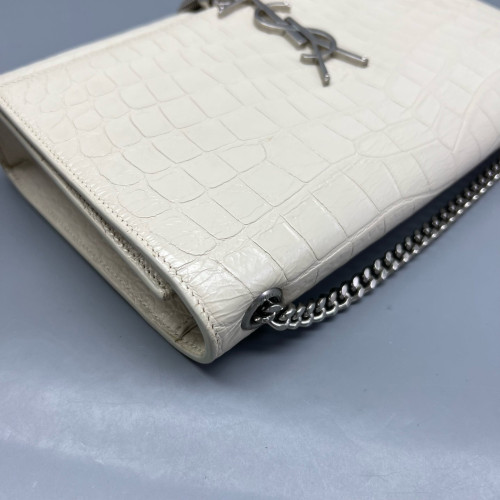 Yves Saint Laurent Medium Kate Crossbody Bag Calfskin Crocodile Embossed White