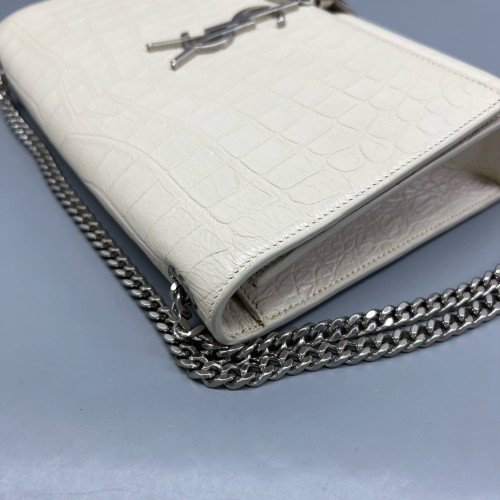 Yves Saint Laurent Medium Kate Crossbody Bag Calfskin Crocodile Embossed White