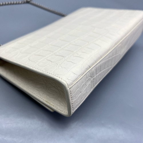 Yves Saint Laurent Medium Kate Crossbody Bag Calfskin Crocodile Embossed White