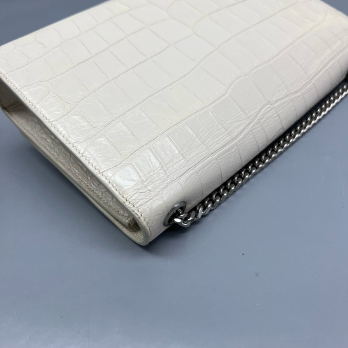 Yves Saint Laurent Medium Kate Crossbody Bag Calfskin Crocodile Embossed White