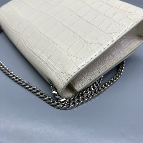 Yves Saint Laurent Medium Kate Crossbody Bag Calfskin Crocodile Embossed White