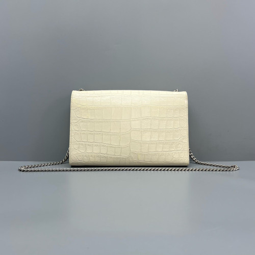Yves Saint Laurent Medium Kate Crossbody Bag Calfskin Crocodile Embossed White